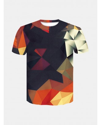 Mens Fashion Colorful 3D Geometric Printed Sport Short Sleeve T-Shirts