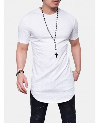 Mens Breathable Solid Color Irregular Hem O-neck Short Sleeve Casual Summer T shirt