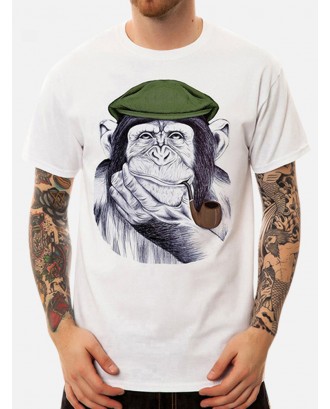 Men's Monkey Printed Short Sleeve O-Neck Cotton Cute Casual T Shirt