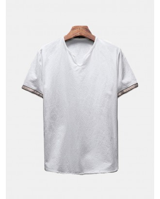Mens Chinese Style Linen Retro Solid Color Summer Casual T Shirt
