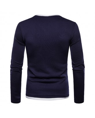 100% Cotton V-neck Long Sleeve Half Button Down T-shirt for Men
