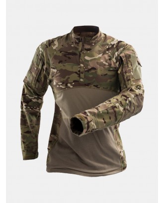 Mens Tactical Camo Printing Breathable Elastic Wear-resistant Long Sleeve Casual T shirt