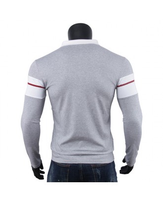 Mens Cotton Slim Fit Turn-down Collar Contrast Color Long Sleeve Golf Shirts