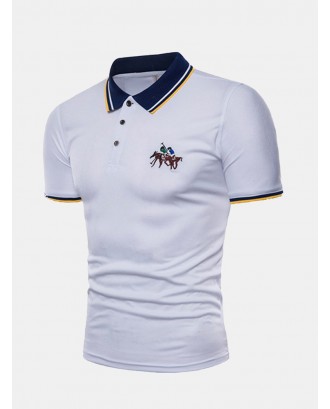 Mens Summer Embroidery Slim Fit Business Casual Golf Shirt