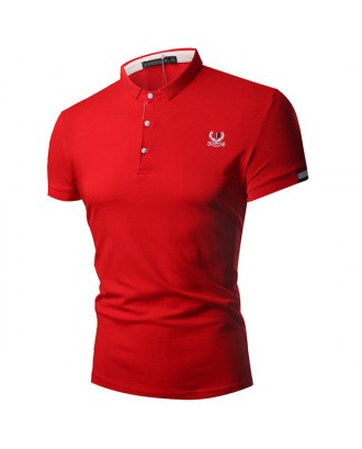 Mens Summer Embroidery Logo Slim Fit Business Casual Golf Shirt
