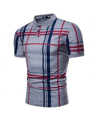 Mens Summer Stylish Line Printed Slim Fit Business Casual Golf Shirt