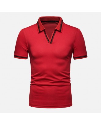Mens Casual Turn-down Collar Solid Colour Cotton Slim Golf Shirts