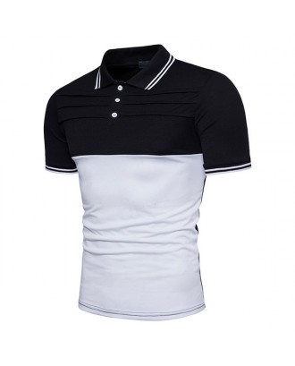 Mens Summer Stylish Hit Color Patchwork Slim Fit Casual Golf Shirt
