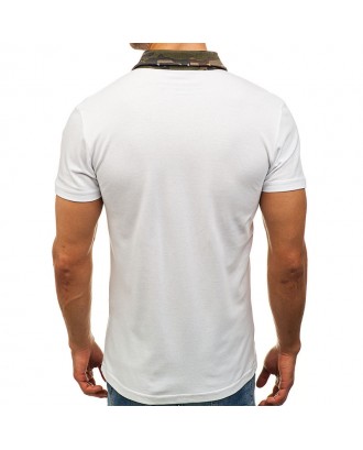 Mens Camo Printed Collar Design Tees Short Sleeve Slim Fit Casual Golf Shirt