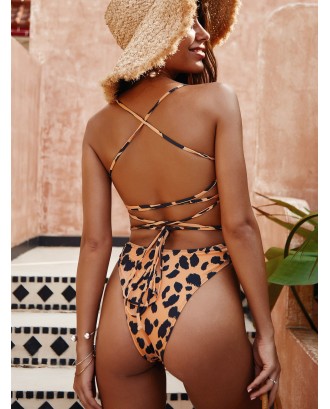 Leopard Print Cut-out One Piece Swimwear