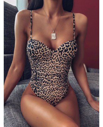 Leopard Print One Piece Swimwear