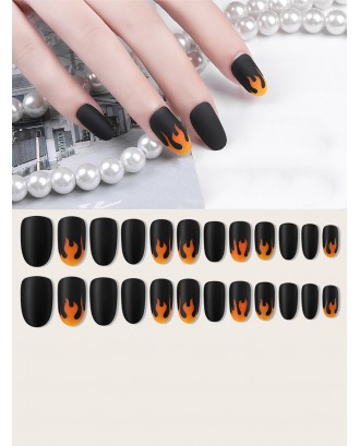 24pcs Fire Pattern Fake Nails