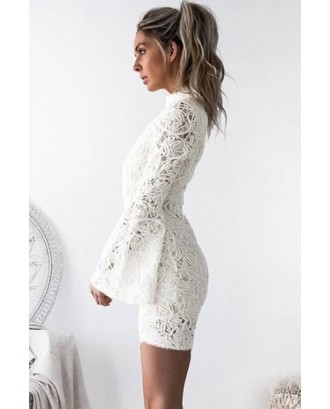 White Flare Sleeve Beautiful Bodycon Lace Dress