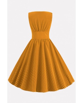 Orange Polka Dot Button Up Vintage A Line Dress
