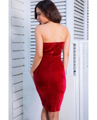 Dark Red Burgundy Strapless Sweetheart Bodycon Backless Beautiful Velvet Dress