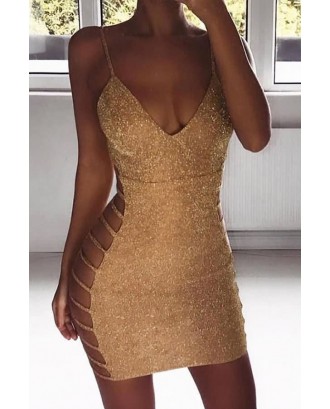 Glitter Spaghetti Straps Cutout Beautiful Bodycon Dress