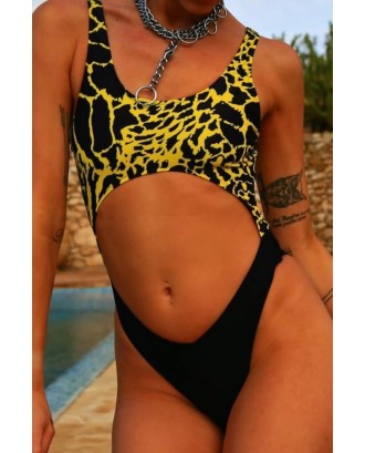 Yellow Leopard Cutout U Neck Padded Thong Beautiful Monokini