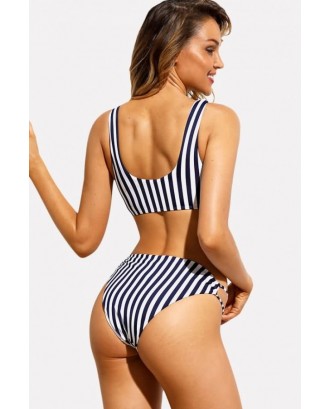Blue Stripe Hollow Out Padded Cheeky Beautiful Swimwear Swimsuit