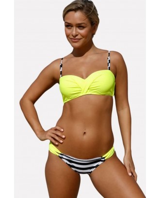 Yellow-stripe Stripe Crisscross Push Up Cheeky Swimwear Swimsuit