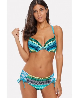 Green Stripe Strappy Push Up Cheeky Beautiful Swimwear Swimsuit