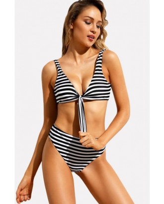 Black-stripe Knotted Padded High Waist Beautiful Swimwear Swimsuit