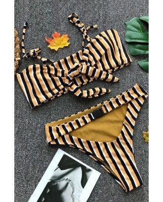 Orange Stripe Knotted Cutout Beautiful Swimwear Swimsuit