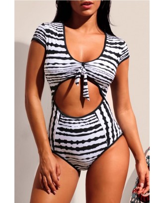 Black-stripe Cutout Padded Beautiful One Piece Swimsuit