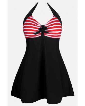 Black Stripe Halter Push Up Beautiful One Piece Swimsuit