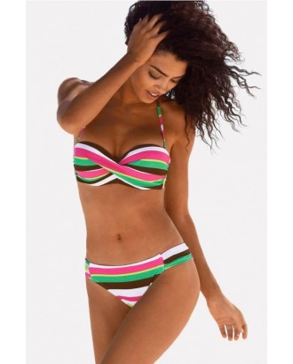 Light-green Stripe Print Halter Spaghetti Straps Beautiful Swimwear
