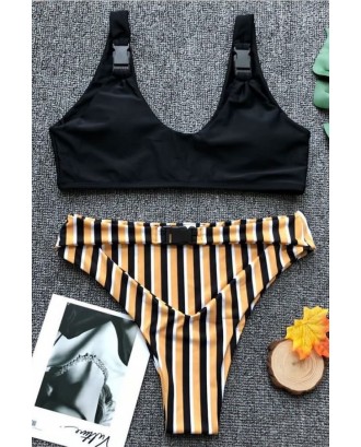 Black Stripe Cutout Padded Beautiful Swimwear Swimsuit