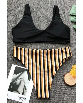 Black Stripe Cutout Padded Beautiful Swimwear Swimsuit