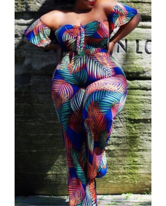 Lovely Casual Off The Shoulder Multicolor Plus Size One-piece Jumpsuit