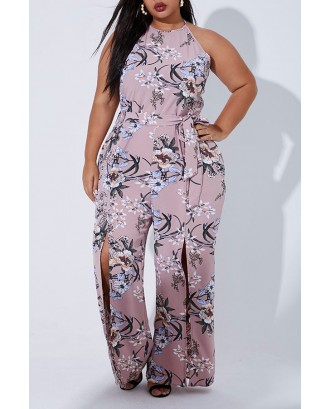 Lovely Casual Printed Dusty Pink Plus Size One-piece Jumpsuit