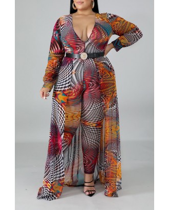 Lovely Casual Printed Multicolor Plus Size One-piece Jumpsuit
