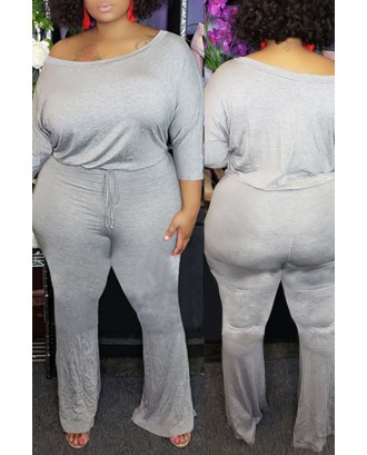 Lovely Trendy One Shoulder Grey Plus Size One-piece Jumpsuit