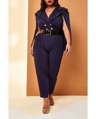 Lovely Casual Cloak Design Dark Blue Plus Size One-piece Jumpsuit