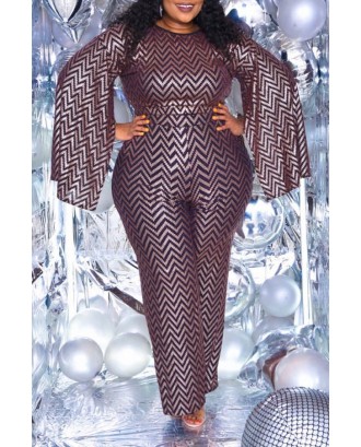 Lovely Trendy Printed Silver Plus Size One-piece Jumpsuit