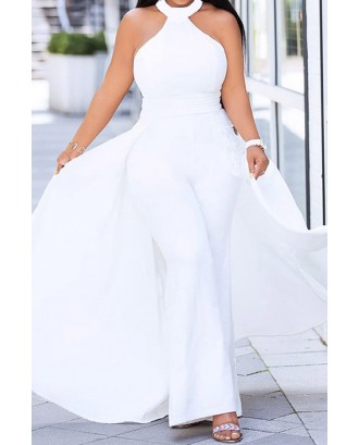 Lovely Casual Sleeveless White Plus Size One-piece Jumpsuit