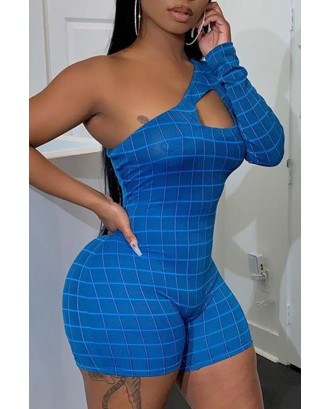 Lovely Casual One Shoulder Blue One-piece Romper