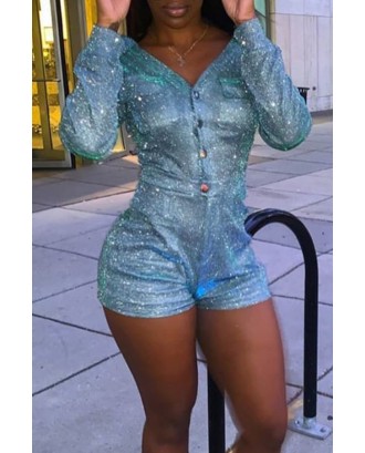 Lovely Trendy Buttons Design Baby Blue One-piece Romper