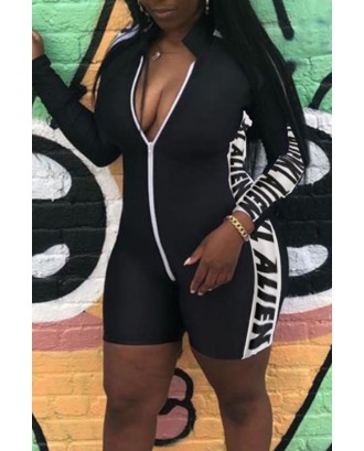Lovely Beautiful Letter Printed Black One-piece Romper