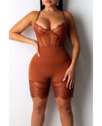 Lovely Beautiful Hollow-out Brown One-piece Romper