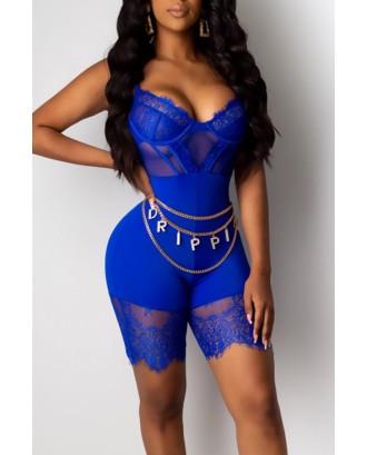 Lovely Beautiful Hollow-out Royal Blue One-piece Romper
