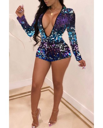 Lovely Beautiful Sequined Decorative Purple Blending One-piece Romper