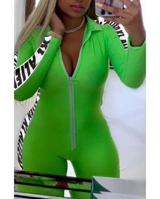 Lovely Beautiful Letter Printed Green One-piece Romper