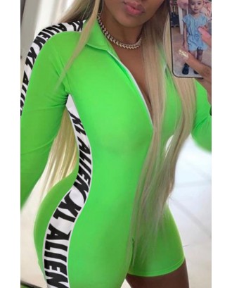 Lovely Beautiful Letter Printed Green One-piece Romper