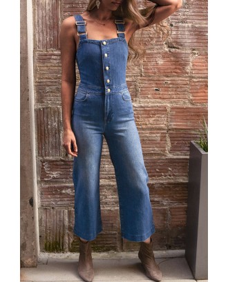 Lovely Casual Buttons Design Blue One-piece Jumpsuit