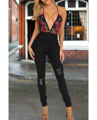 Lovely Beautiful Patchwork Black One-piece Jumpsuit