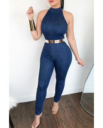 Lovely Casual Sleeveless Blue One-piece Jumpsuit