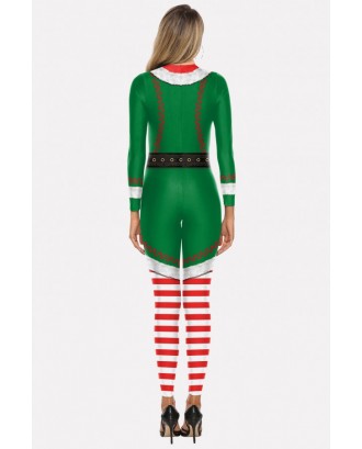 Green Stripe Print Jumpsuit Christmas Cosplay Apparel